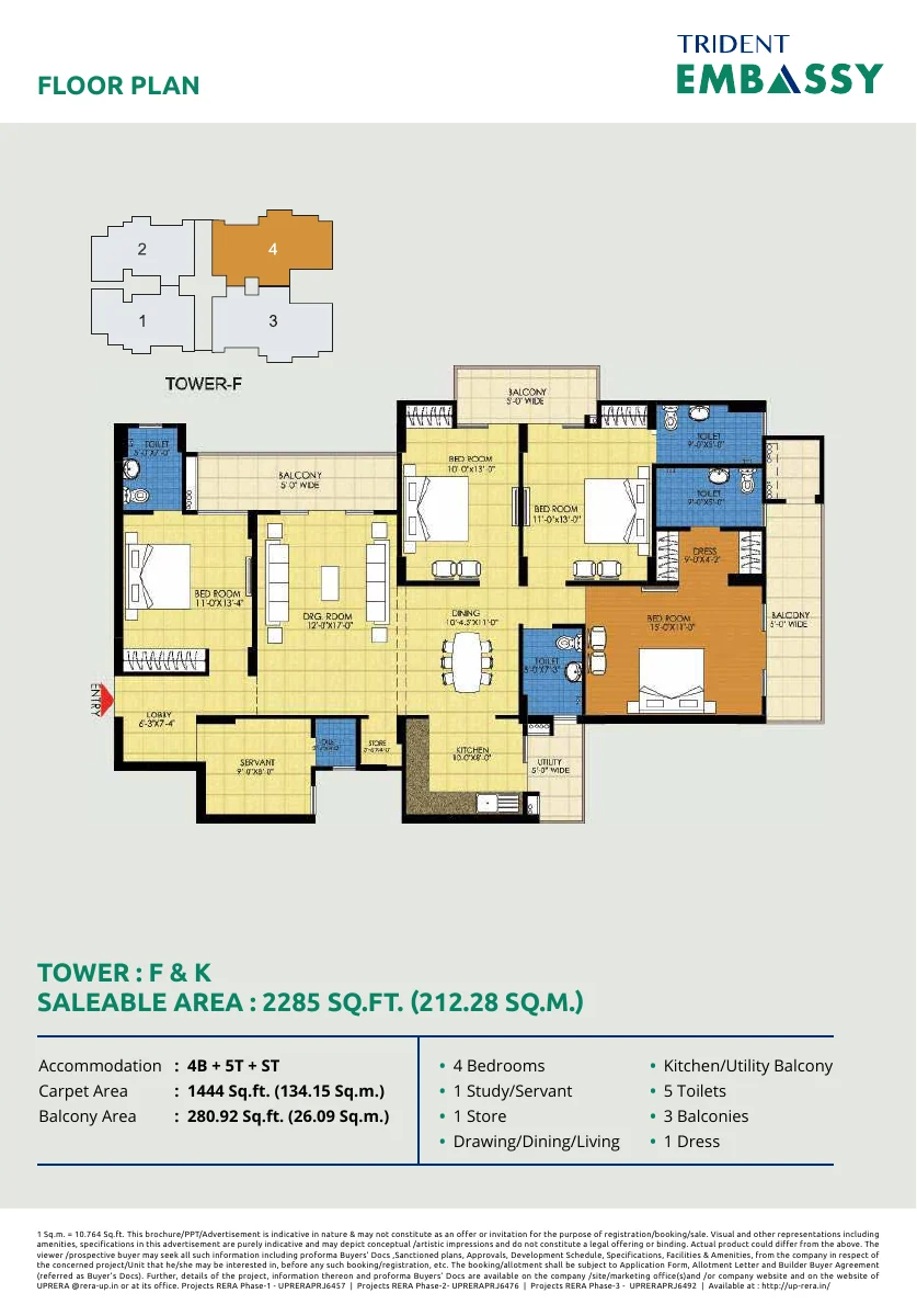 Floor plan for the 2285 sq ft layout at Trident Embassy