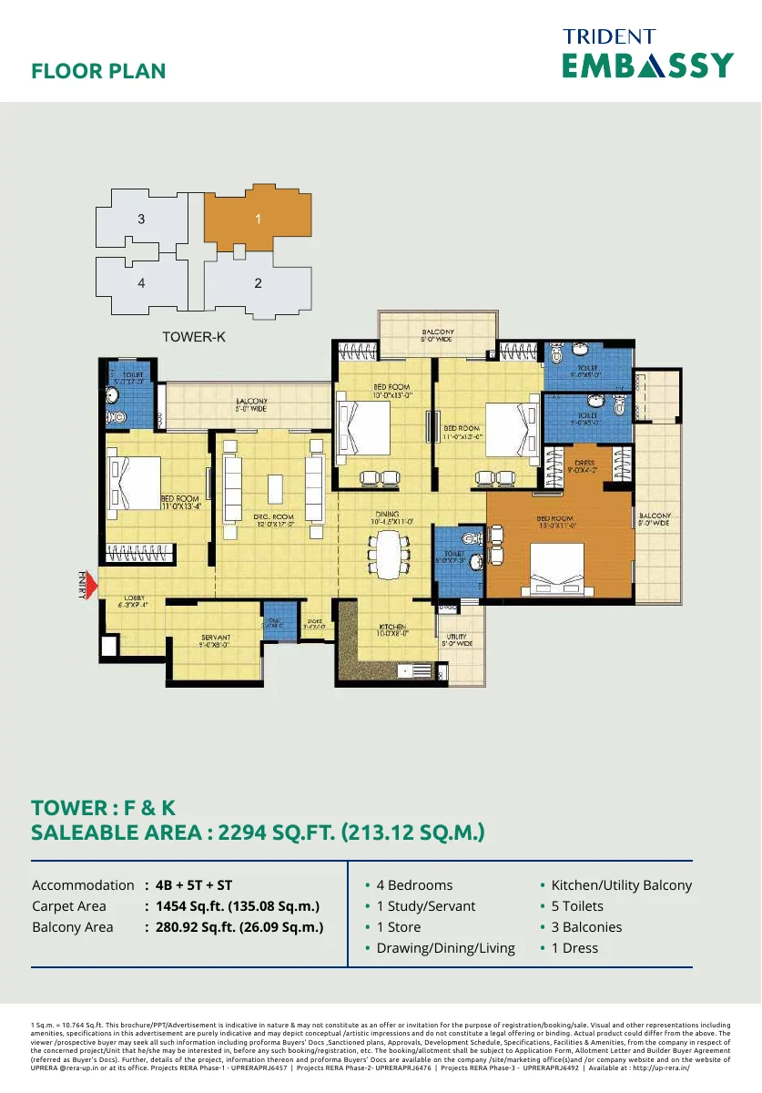 Floor plan for the 2294 sq ft layout at Trident Embassy